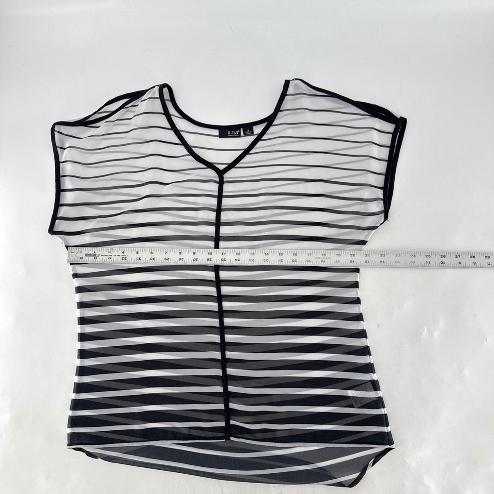 ANA A New Approach Women's Sheer Striped Cold Shoulder V Neck Top‎ Size S - Picture 9 of 9